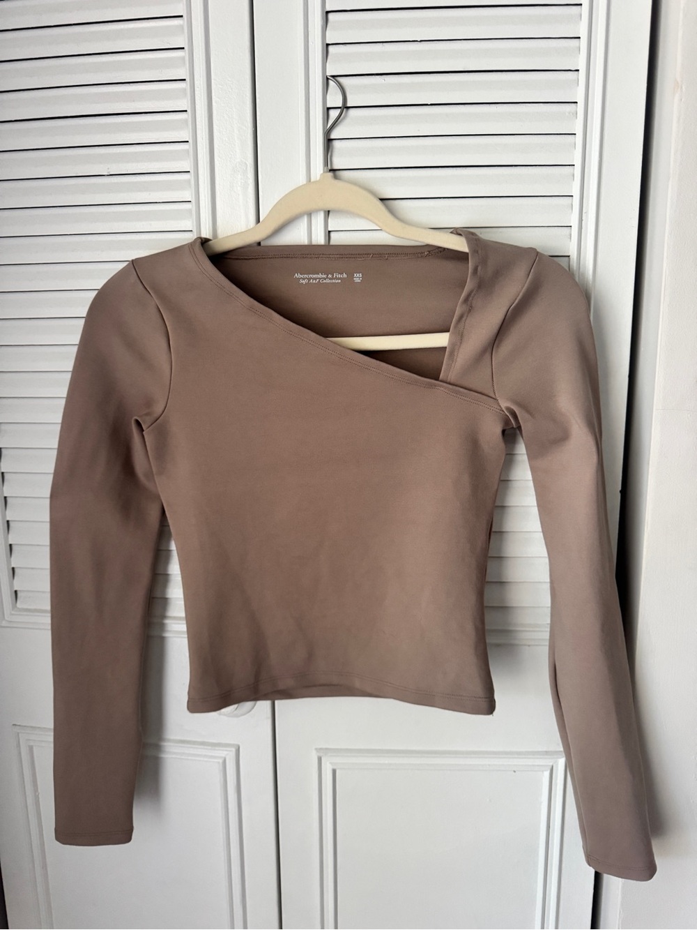 Abercrombie & Fitch Asymmetrical Long-Sleeve Top in Taupe